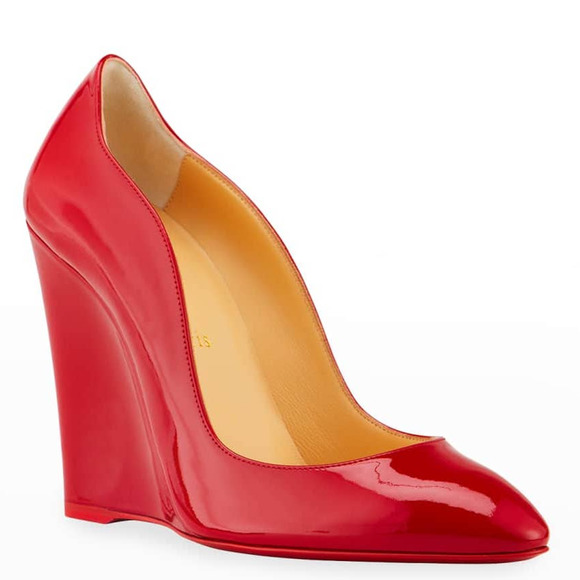 Christian Louboutin Shoes - Christian Louboutin Tanja 100 Red Patent Leather Wedges